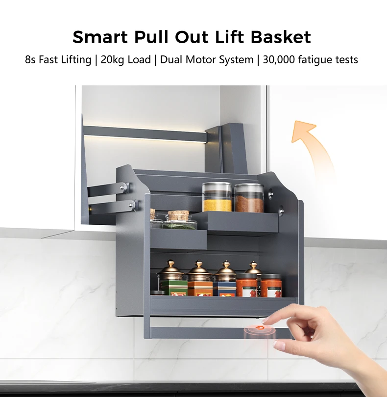 Hot Sale Smart Kitchen Electric Adjustable Wall Cabinet Lift System Pull Down Dish Rack Organizer suppliers