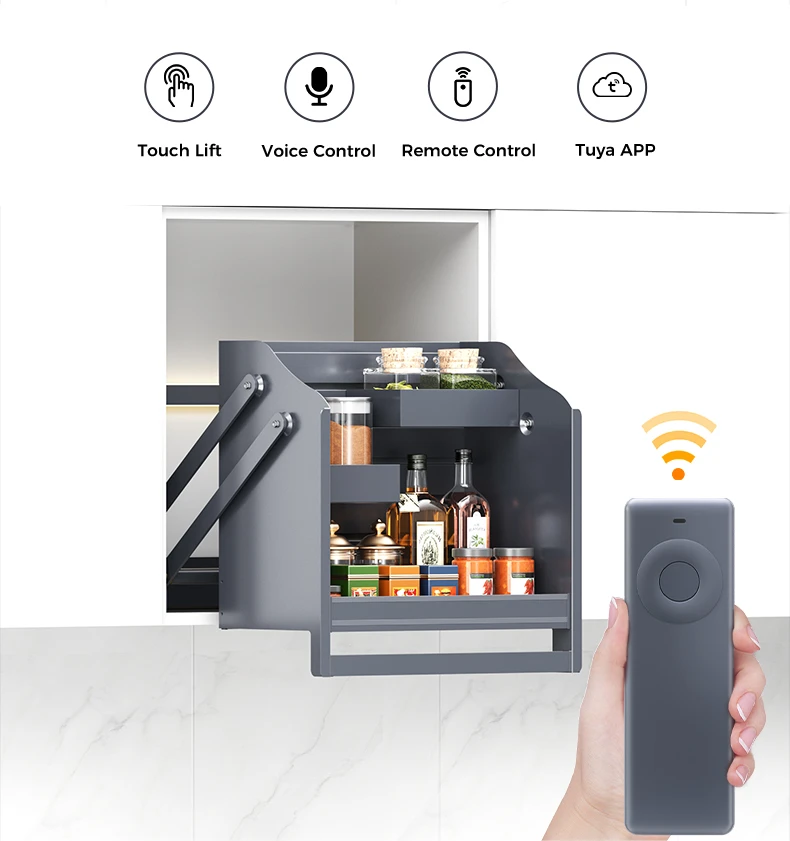 Hot Sale Smart Kitchen Electric Adjustable Wall Cabinet Lift System Pull Down Dish Rack Organizer best